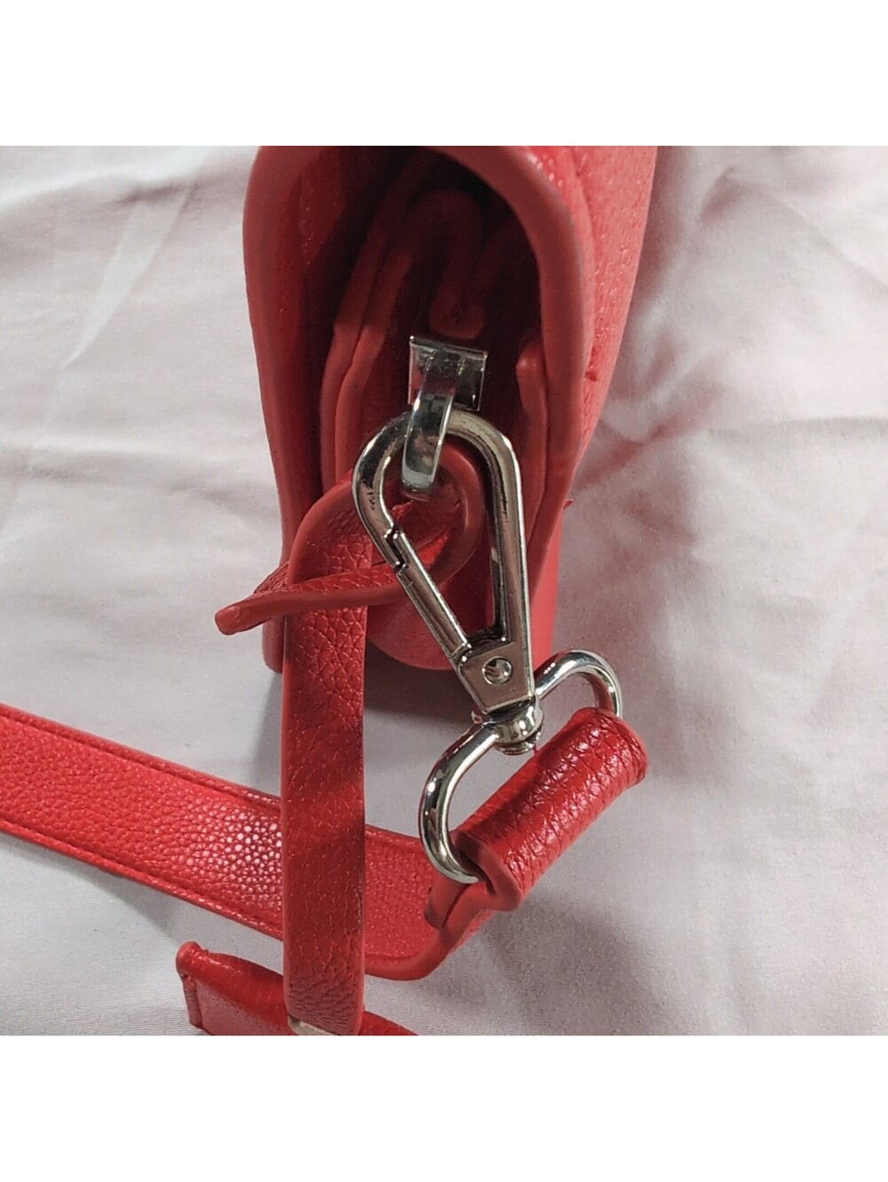 Red Pebbled Faux Leather Crossbody Bag with Adjustable Strap - Picture 5 of 5